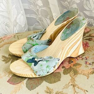 MIA Blue Butterfly Wooden Mules